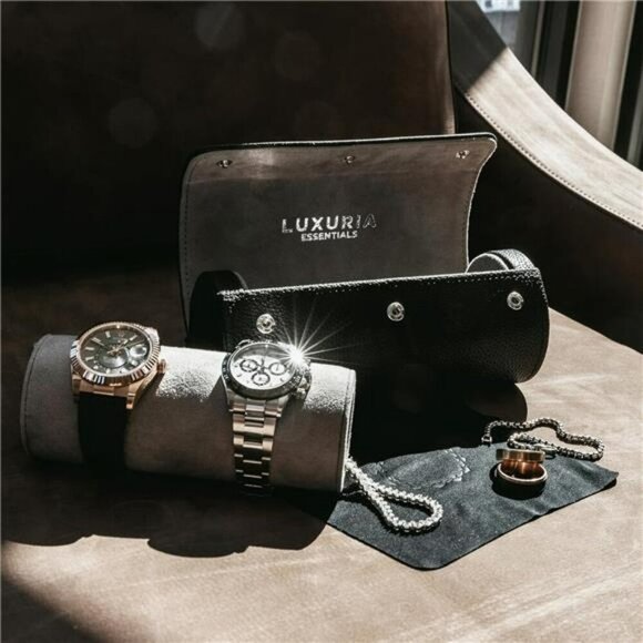 Leather Watch Travel Case for 2 Watches with Hidden Jewelry Storage Pouch - Picture 2 of 7